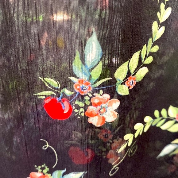 Disney Snow White red apple print on black chiffon top - Picture 2 of 9